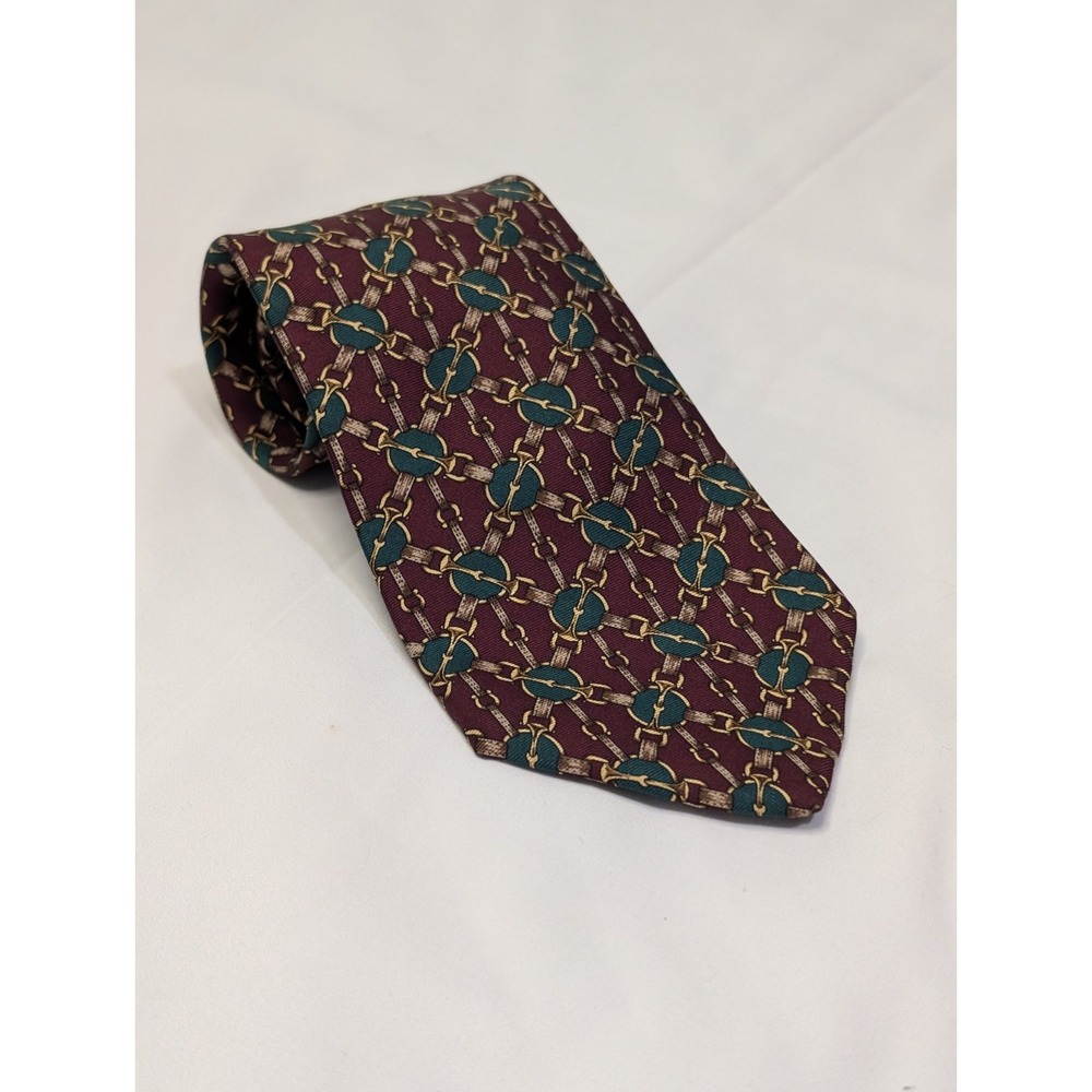 Vintage Brooks Brothers Makers Silk Tie Equestrian Horse Bit Burgundy USA Made